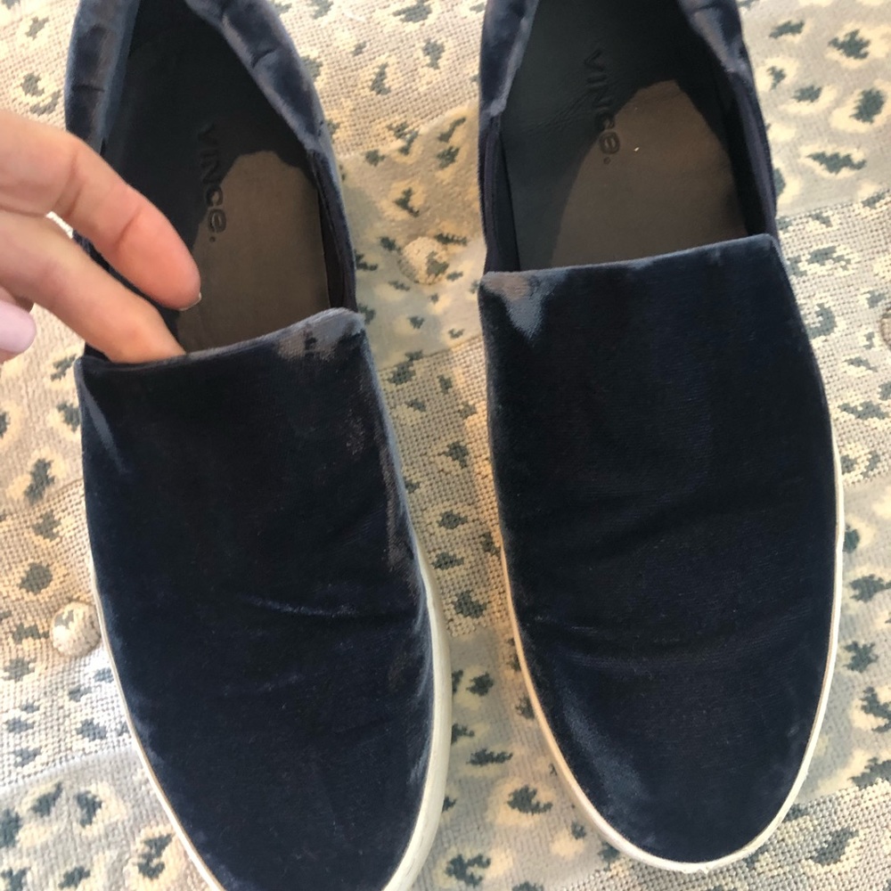 Vince Navy Velvet Slip-On Sneakers with White Sole - Picture 3 of 6